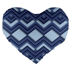 Textile Texture Fabric Zigzag Blue Large 19  Premium Flano Heart Shape Cushions