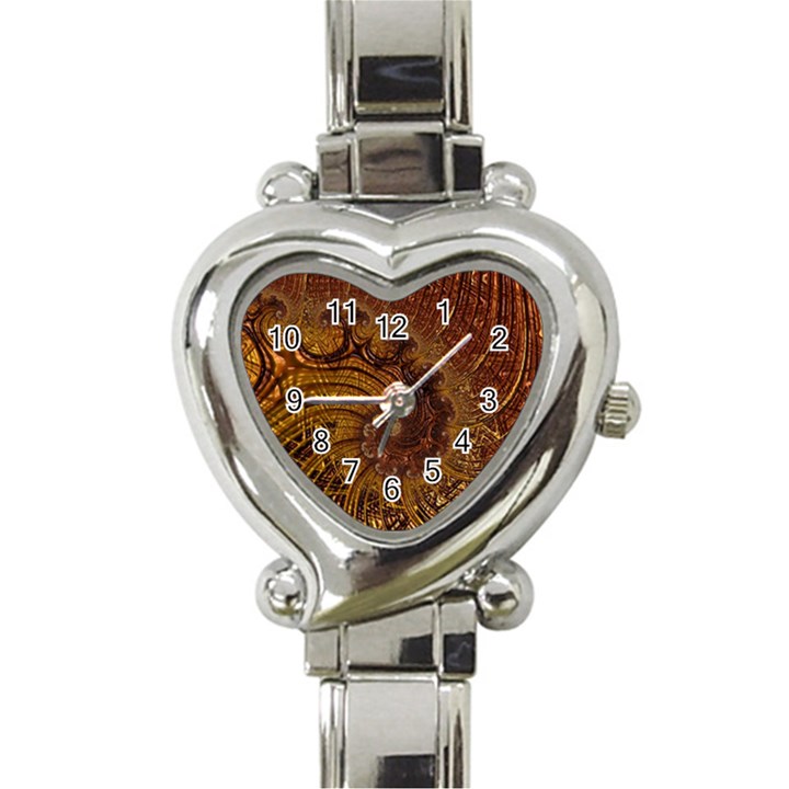 Copper Caramel Swirls Abstract Art Heart Italian Charm Watch