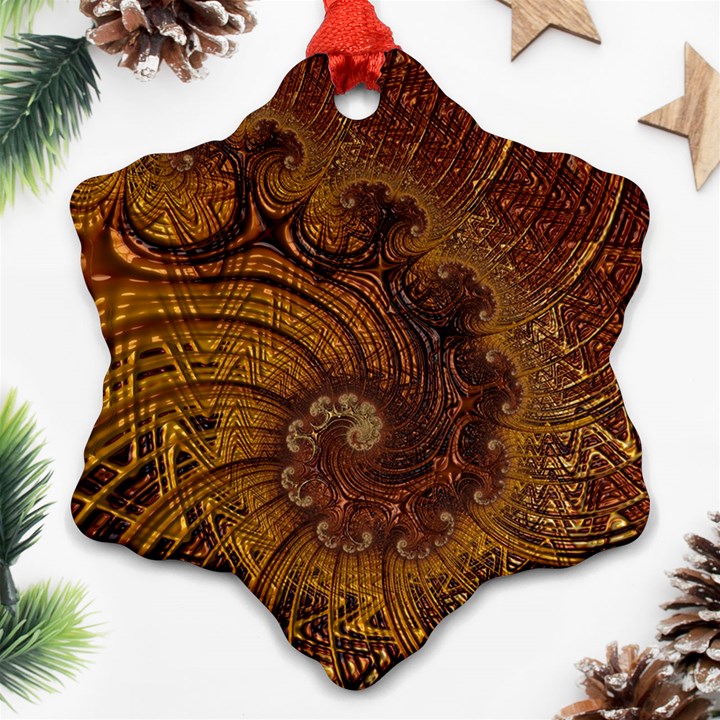 Copper Caramel Swirls Abstract Art Snowflake Ornament (Two Sides)