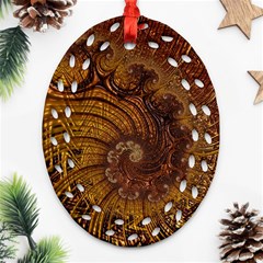 Copper Caramel Swirls Abstract Art Oval Filigree Ornament (two Sides) by Pakrebo