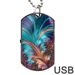 Feather Fractal Artistic Design Dog Tag Usb Flash (one Side) by Pakrebo