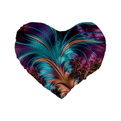 Feather Fractal Artistic Design Standard 16  Premium Flano Heart Shape Cushions by Pakrebo