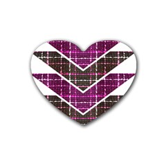 Fabric Tweed Purple Brown Pink Rubber Coaster (heart)  by Pakrebo