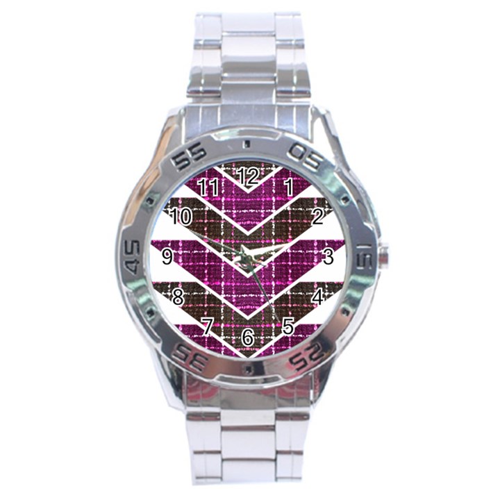 Fabric Tweed Purple Brown Pink Stainless Steel Analogue Watch