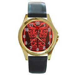 Red Present Round Gold Metal Watch by DeneWestUK