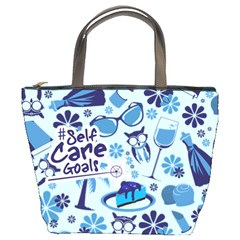 Self Care Goals (blue Pattern) Bucket Handbag by TransfiguringAdoptionStore