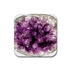 Amethyst Purple Violet Geode Slice Rubber Coaster (square)  by genx