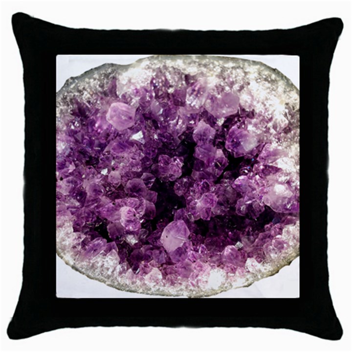 Amethyst purple violet Geode Slice Throw Pillow Case (Black)