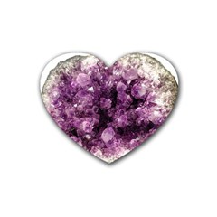 Amethyst Purple Violet Geode Slice Rubber Coaster (heart)  by genx