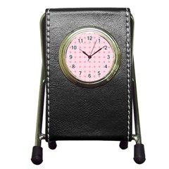 Traditional Patterns Pink Octagon Pen Holder Desk Clock