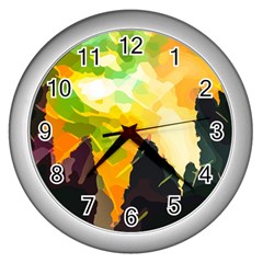 Forest Trees Nature Wood Green Wall Clock (silver) by Pakrebo