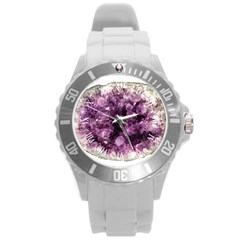 Amethyst Purple Violet Geode Slice Round Plastic Sport Watch (l) by genx