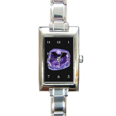 Amethyst Dark Purple Violet Geode Slice Rectangle Italian Charm Watch by genx