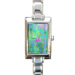 Pink Rose Of Sharon Impressionistic Blue Landscape Garden Rectangle Italian Charm Watch Front