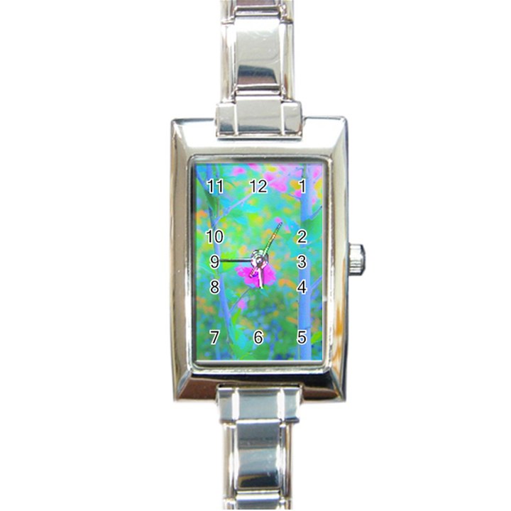 Pink Rose Of Sharon Impressionistic Blue Landscape Garden Rectangle Italian Charm Watch