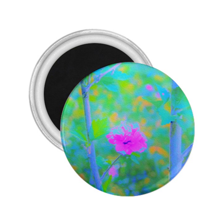 Pink Rose Of Sharon Impressionistic Blue Landscape Garden 2.25  Magnets