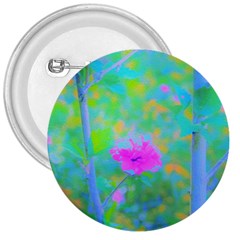 Pink Rose Of Sharon Impressionistic Blue Landscape Garden 3  Buttons by myrubiogarden