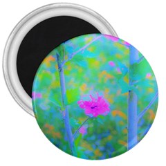 Pink Rose Of Sharon Impressionistic Blue Landscape Garden 3  Magnets by myrubiogarden