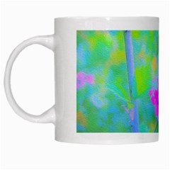 Pink Rose Of Sharon Impressionistic Blue Landscape Garden White Mugs by myrubiogarden