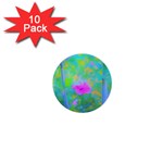 Pink Rose Of Sharon Impressionistic Blue Landscape Garden 1  Mini Buttons (10 pack)  Front