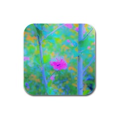 Pink Rose Of Sharon Impressionistic Blue Landscape Garden Rubber Square Coaster (4 Pack)  by myrubiogarden