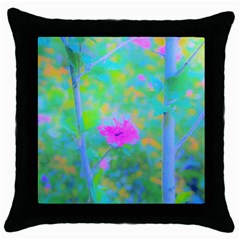 Pink Rose Of Sharon Impressionistic Blue Landscape Garden Throw Pillow Case (black) by myrubiogarden