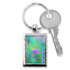 Pink Rose Of Sharon Impressionistic Blue Landscape Garden Key Chains (rectangle)  by myrubiogarden