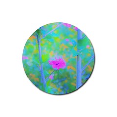 Pink Rose Of Sharon Impressionistic Blue Landscape Garden Rubber Round Coaster (4 Pack)  by myrubiogarden