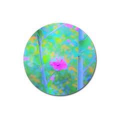 Pink Rose Of Sharon Impressionistic Blue Landscape Garden Magnet 3  (round) by myrubiogarden