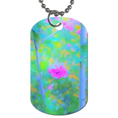 Pink Rose Of Sharon Impressionistic Blue Landscape Garden Dog Tag (two Sides) by myrubiogarden