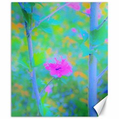 Pink Rose Of Sharon Impressionistic Blue Landscape Garden Canvas 8  X 10  by myrubiogarden