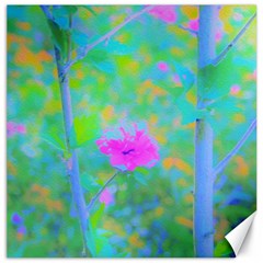 Pink Rose Of Sharon Impressionistic Blue Landscape Garden Canvas 12  X 12  by myrubiogarden