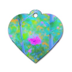 Pink Rose Of Sharon Impressionistic Blue Landscape Garden Dog Tag Heart (one Side) by myrubiogarden