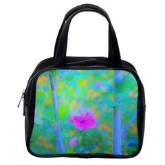 Pink Rose Of Sharon Impressionistic Blue Landscape Garden Classic Handbag (one Side)