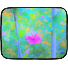 Pink Rose Of Sharon Impressionistic Blue Landscape Garden Fleece Blanket (mini) by myrubiogarden