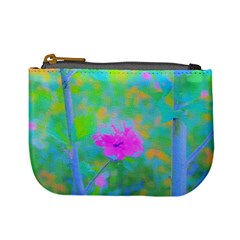 Pink Rose Of Sharon Impressionistic Blue Landscape Garden Mini Coin Purse