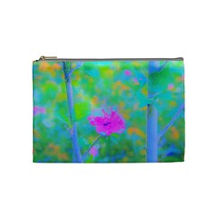 Pink Rose Of Sharon Impressionistic Blue Landscape Garden Cosmetic Bag (medium) by myrubiogarden