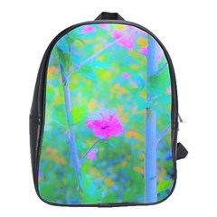 Pink Rose Of Sharon Impressionistic Blue Landscape Garden School Bag (large)