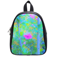 Pink Rose Of Sharon Impressionistic Blue Landscape Garden School Bag (small)