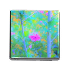 Pink Rose Of Sharon Impressionistic Blue Landscape Garden Memory Card Reader (square 5 Slot) by myrubiogarden