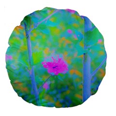 Pink Rose Of Sharon Impressionistic Blue Landscape Garden Large 18  Premium Round Cushions