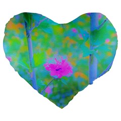 Pink Rose Of Sharon Impressionistic Blue Landscape Garden Large 19  Premium Heart Shape Cushions