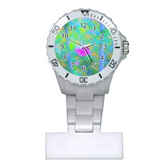 Pink Rose Of Sharon Impressionistic Blue Landscape Garden Plastic Nurses Watch by myrubiogarden