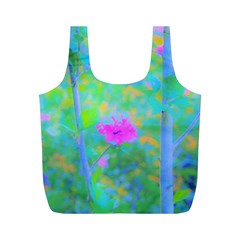 Pink Rose Of Sharon Impressionistic Blue Landscape Garden Full Print Recycle Bag (m)