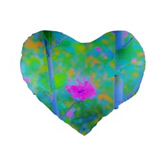 Pink Rose Of Sharon Impressionistic Blue Landscape Garden Standard 16  Premium Flano Heart Shape Cushions