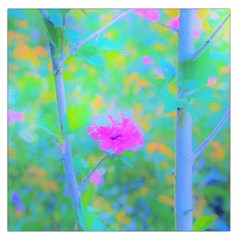 Pink Rose Of Sharon Impressionistic Blue Landscape Garden Large Satin Scarf (square) by myrubiogarden