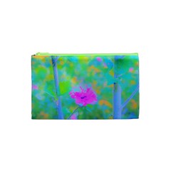 Pink Rose Of Sharon Impressionistic Blue Landscape Garden Cosmetic Bag (xs) by myrubiogarden