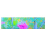 Pink Rose Of Sharon Impressionistic Blue Landscape Garden Satin Scarf (Oblong) Front