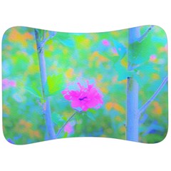 Pink Rose Of Sharon Impressionistic Blue Landscape Garden Velour Seat Head Rest Cushion by myrubiogarden