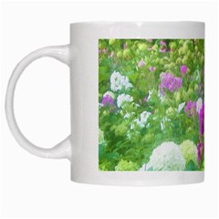 Annabella Hydrangeas And Purple Garden Landscape White Mugs by myrubiogarden